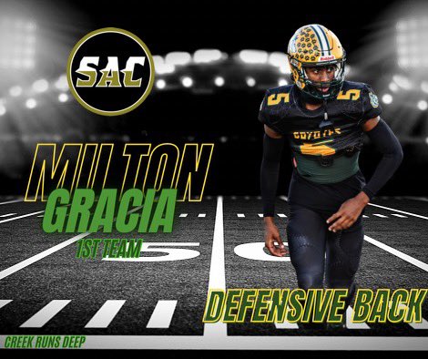 Coyote Football (@stayhowlin) on Twitter photo Congratulations to Milton Gracia
SAC 1st Team All Conference DB <a href="/StayHowlin/">Coyote Football</a> <a href="/CCHS_Sport/">Cypress Creek High School Athletics</a> <a href="/TheCoyoteWay/">CypressCreek</a> <a href="/CoachTico/">Coach Hernandez</a> <a href="/KaitlynRidolph/">Ms. Ridolph</a> Congratulations to Milton Gracia
SAC 1st Team All Conference DB <a href="/StayHowlin/">Coyote Football</a> <a href="/CCHS_Sport/">Cypress Creek High School Athletics</a> <a href="/TheCoyoteWay/">CypressCreek</a> <a href="/CoachTico/">Coach Hernandez</a> <a href="/KaitlynRidolph/">Ms. Ridolph</a>