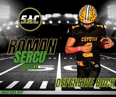Coyote Football (@stayhowlin) on Twitter photo Congratulations to Roman Sercu
SAC 1st Team All Conference DB <a href="/StayHowlin/">Coyote Football</a> <a href="/CCHS_Sport/">Cypress Creek High School Athletics</a> <a href="/TheCoyoteWay/">CypressCreek</a> <a href="/CoachTico/">Coach Hernandez</a> <a href="/KaitlynRidolph/">Ms. Ridolph</a> Congratulations to Roman Sercu
SAC 1st Team All Conference DB <a href="/StayHowlin/">Coyote Football</a> <a href="/CCHS_Sport/">Cypress Creek High School Athletics</a> <a href="/TheCoyoteWay/">CypressCreek</a> <a href="/CoachTico/">Coach Hernandez</a> <a href="/KaitlynRidolph/">Ms. Ridolph</a>
