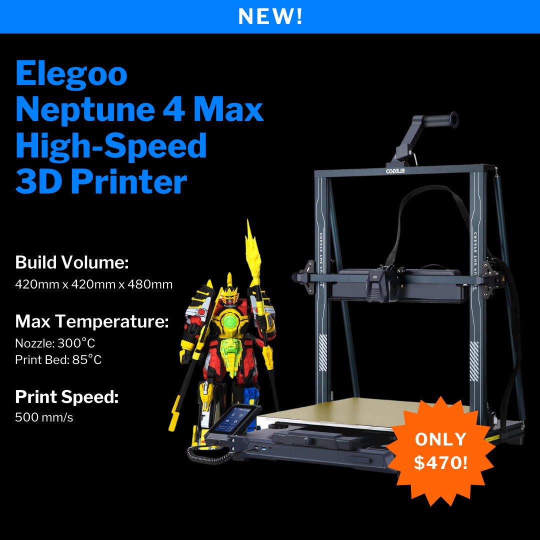 Elegoo update: the Neptune 3 Plus is back in stock! Plus, we now have the Neptune 4 Max high-speed and Mars 4 9k machines available! 

Explore Elegoo here: 
matterhackers.com/r/Q8Y1HT