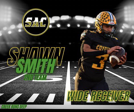 Congratulations to Shawn Smith  
SAC 2nd Team All Conference WR <a href="/StayHowlin/">Coyote Football</a> <a href="/CCHS_Sport/">Cypress Creek High School Athletics</a> <a href="/TheCoyoteWay/">CypressCreek</a> <a href="/CoachTico/">Coach Hernandez</a> <a href="/KaitlynRidolph/">Ms. Ridolph</a>