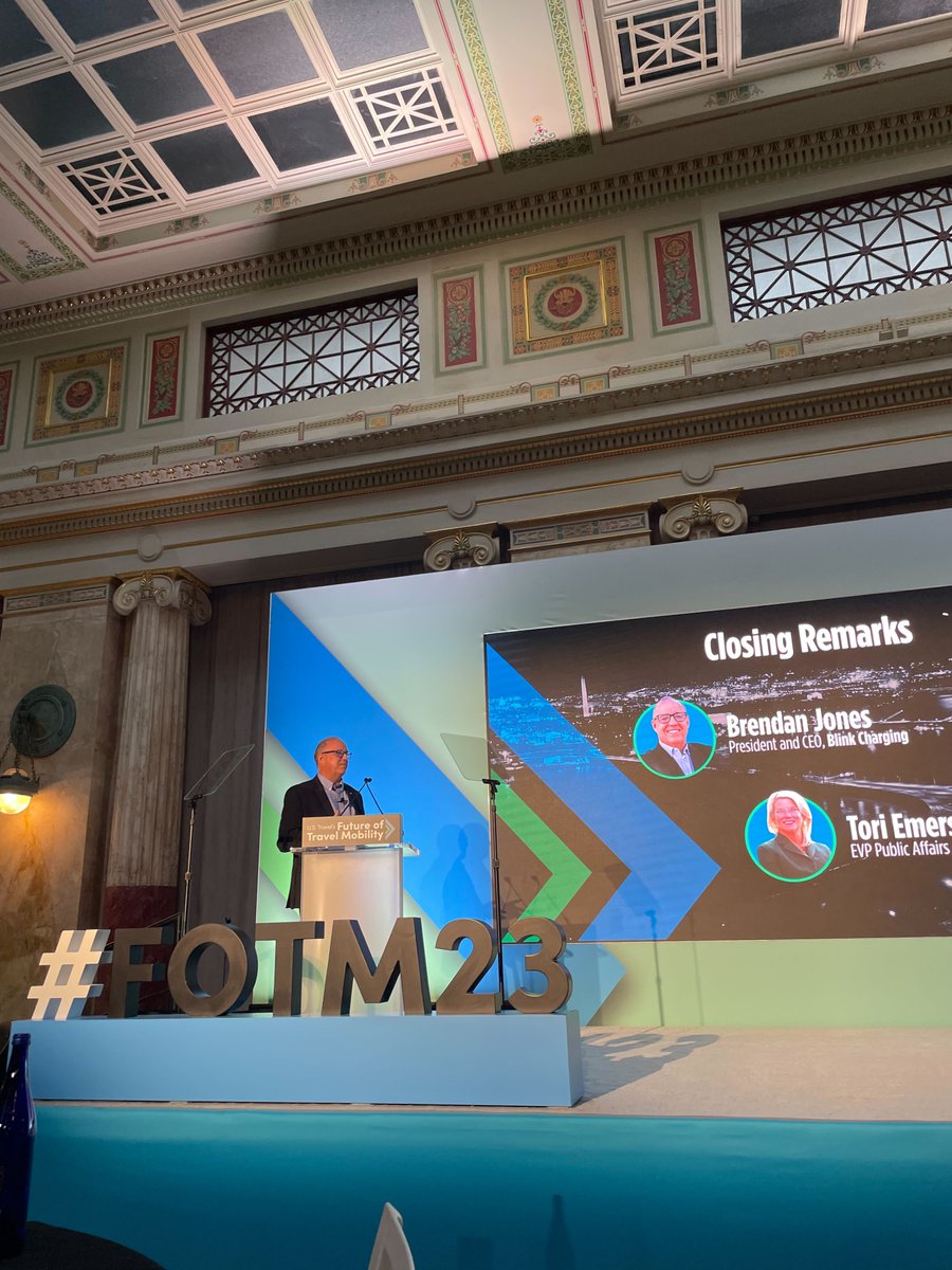 Brendan Jones, President & CEO of Blink Charging wraps up #FOTM23, sharing how electrification will transform the next decade of travel mobility. 🚗 🔌 ⚡ Thank you @BlinkCharging for being a sponsor of U.S. Travel’s Future of Travel Mobility.