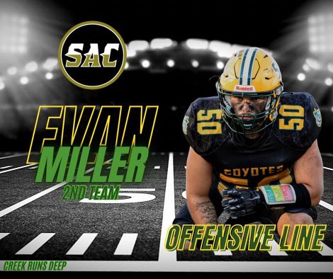 Coyote Football (@stayhowlin) on Twitter photo Congratulations to Evan Miller
SAC 2nd Team All Conference OL <a href="/StayHowlin/">Coyote Football</a> <a href="/CCHS_Sport/">Cypress Creek High School Athletics</a> <a href="/TheCoyoteWay/">CypressCreek</a> <a href="/CoachTico/">Coach Hernandez</a> <a href="/KaitlynRidolph/">Ms. Ridolph</a> Congratulations to Evan Miller
SAC 2nd Team All Conference OL <a href="/StayHowlin/">Coyote Football</a> <a href="/CCHS_Sport/">Cypress Creek High School Athletics</a> <a href="/TheCoyoteWay/">CypressCreek</a> <a href="/CoachTico/">Coach Hernandez</a> <a href="/KaitlynRidolph/">Ms. Ridolph</a>