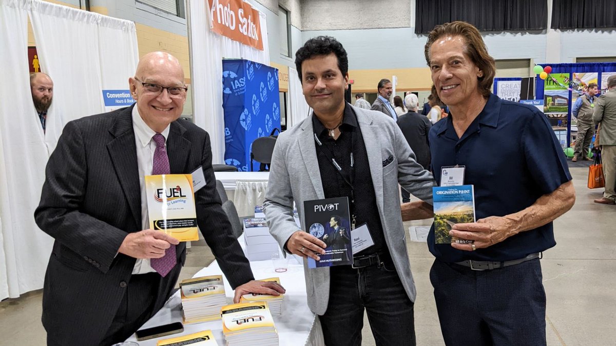 Spotted in the Trade Show—keynoters <a href="/raviunites/">Ravi Unites</a> and <a href="/Billdelac/">Bill de la Cruz</a>, and workshop facilitator Ray Lauk. They are on hand tomorrow to sign books 📚 #IASB78