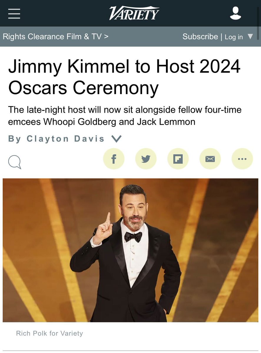 Thrilled to have @jimmykimmel back hosting the #Oscars! variety.com/2023/film/awar…