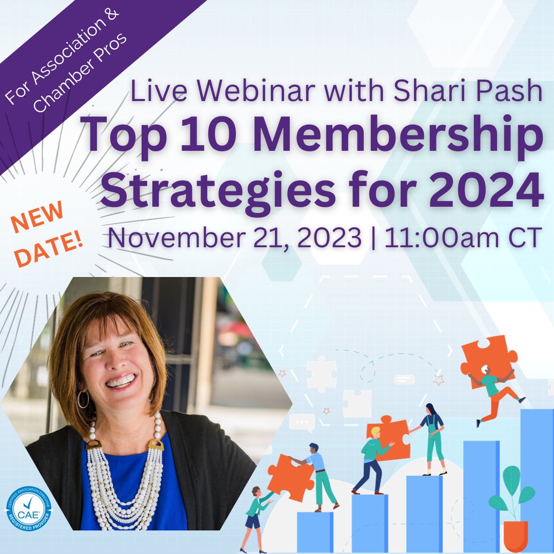 [CAE WEBINAR] Join membership expert Shari Pash for fresh ideas and tools for membership growth, engagement, and retention. Register now » hubs.ly/Q028VjMF0 #SmarterAssociationSoftware #GrowthZoneAMS #GrowthZone #assnchat #chamberofcommerce #ChamberMaster #ChamberPros