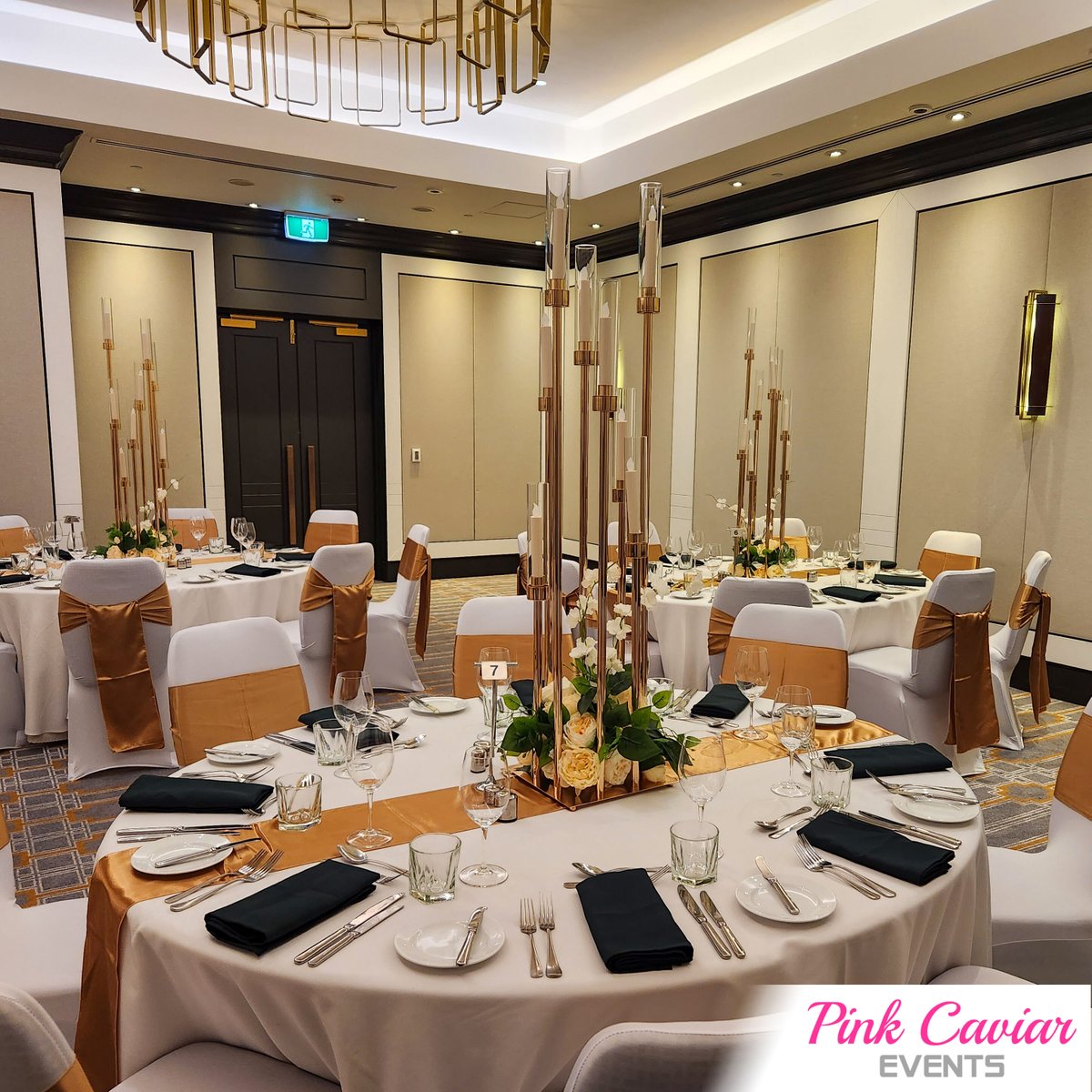 PinkCaviarEvent's tweet image. A touch of #gold can make any event shine brighter. Our team created this elegant &amp;amp;sophisticated look for a formal dinner at the Radisson Blu Sydney using our Gold Multi Candle #candelabra , #whiteflowers, &amp;amp; candles. Check out our Gold Multi Candle Candelabra in the comments