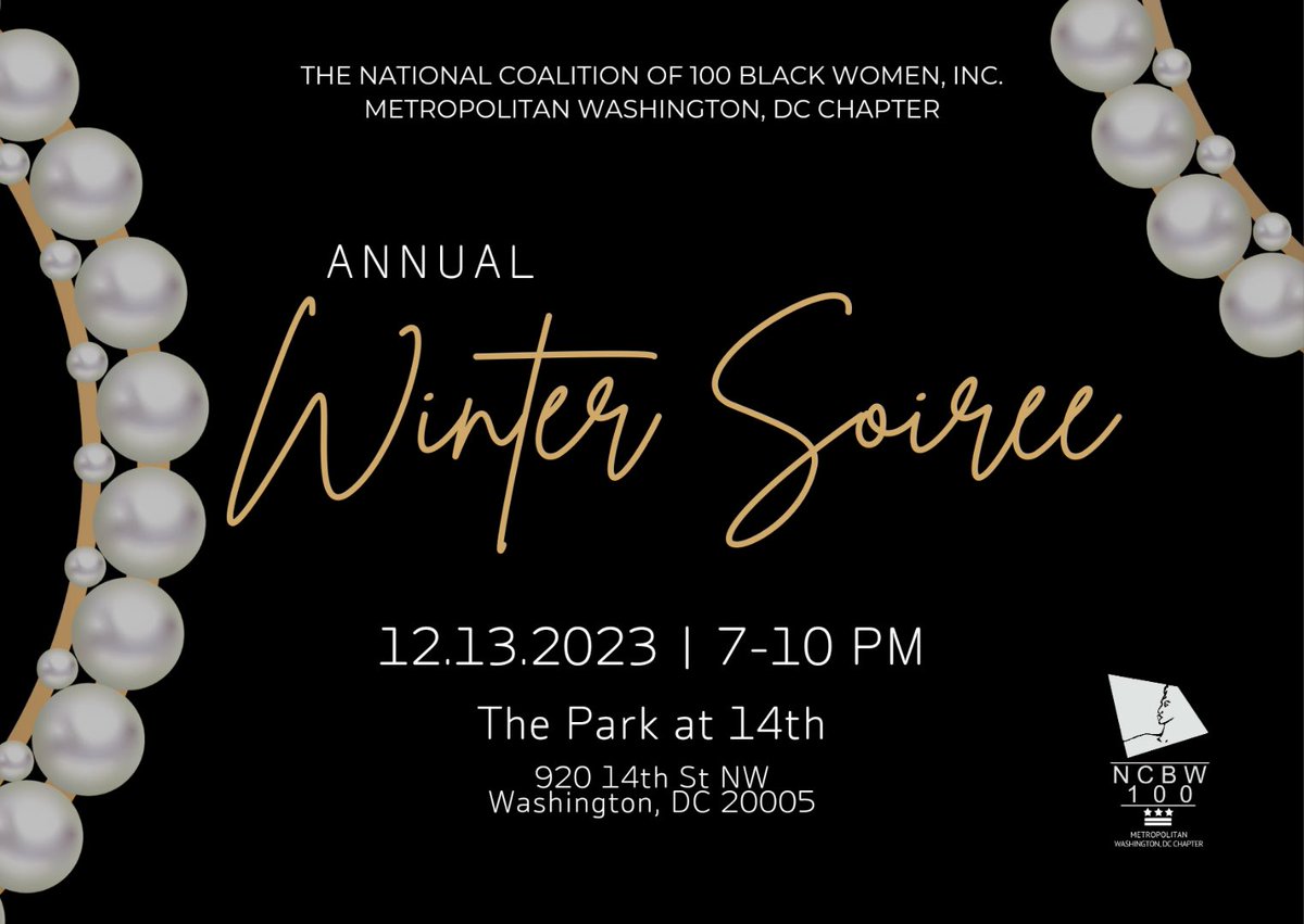 Come celebrate with purpose at our 8th Annual Winter Soirée on 12/13/23.

🌟 Early Bird tix on sale until Nov. 20! 

✨ Your tix supports our programs &amp; initiatives that empower &amp; advance policies on behalf of Black women &amp; girls in DC. 

🔗 Link: bit.ly/NCBWDCWS
