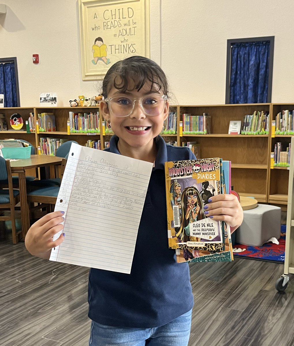 relwlibrary's tweet photo. Super proud of this little lady for taking charge of her reading &amp; making the most of her library time! 🚀💫 #readingplan #independentlibraryuser @YISDLibServices @nadia_dlr https://t.co/80jhEIRxXy