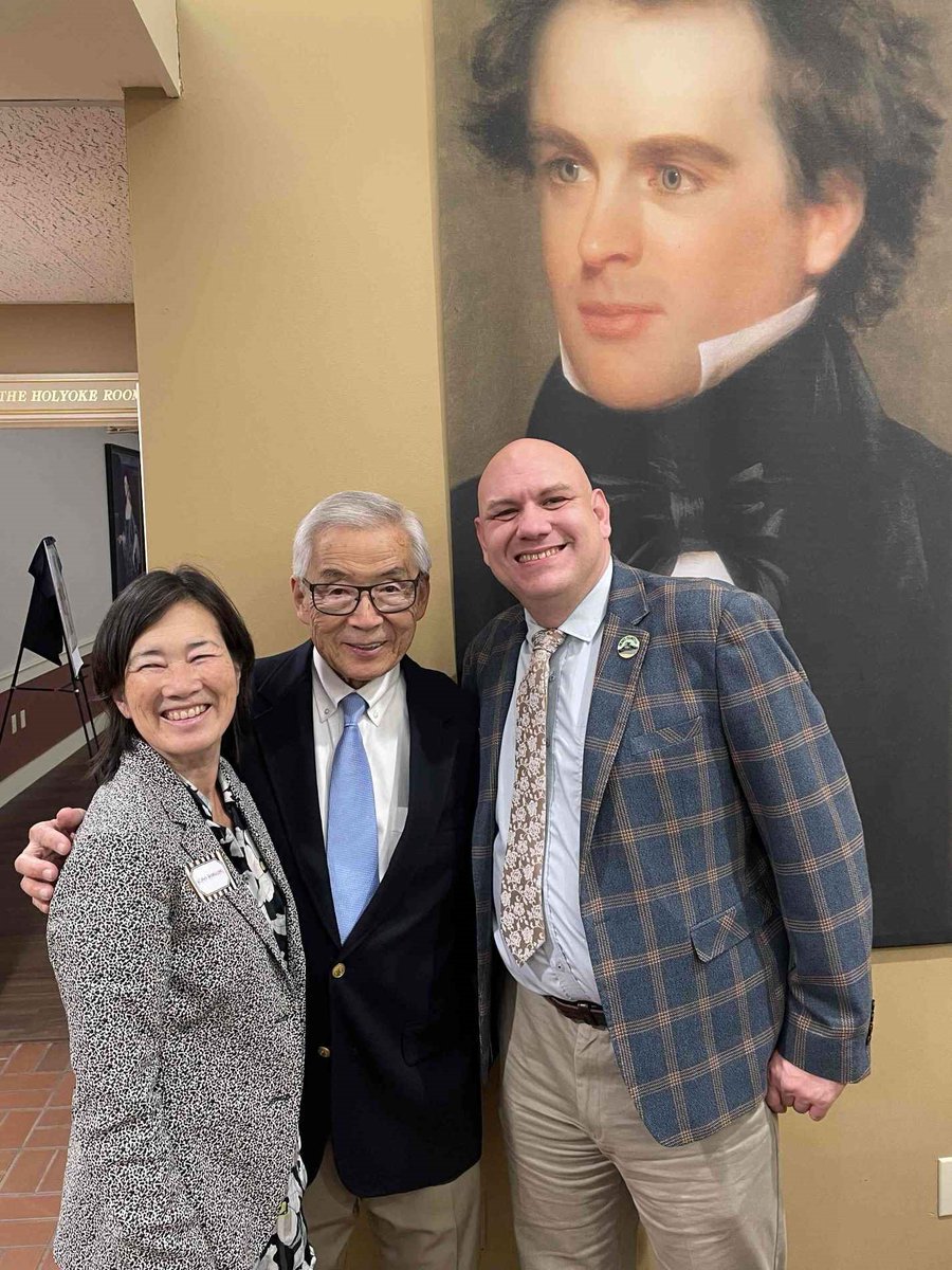 For his tireless work telling the story of the Japanese American incarceration and fighting against the mistreatment of all people, Sam Mihara received the Salem, Mass., Award for Human Rights and Social Justice. He's here with HMWF board member Kris Horiuchi and Dakota Russell.