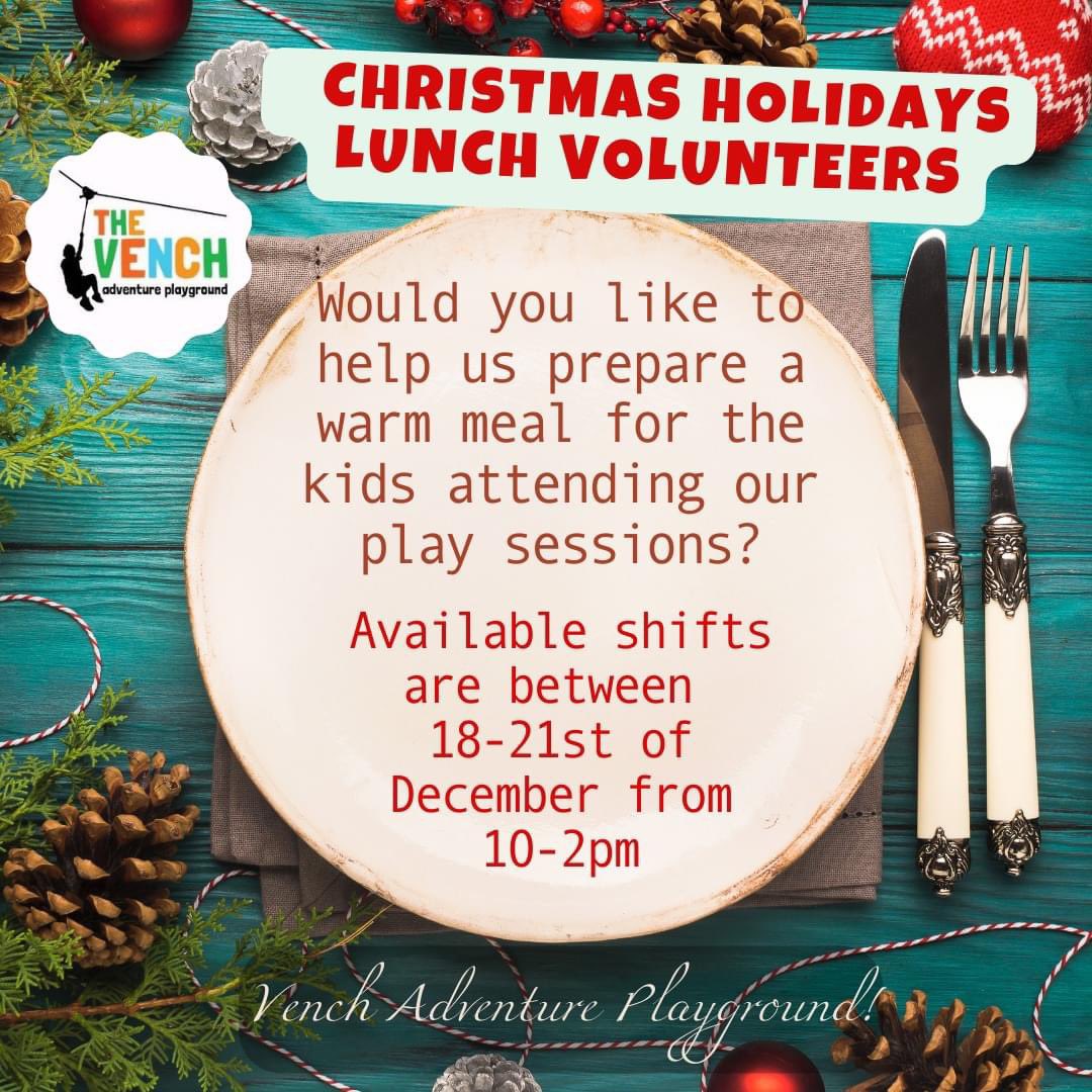 During Christmas hols, @The_Vench in Lockleaze are looking for volunteers that would like to assist in the kitchen in preparing a warm meal for the kids and families that attend our open-access play sessions. For more info - 07710 392078 or diana.sabogal@groundwork.org.uk