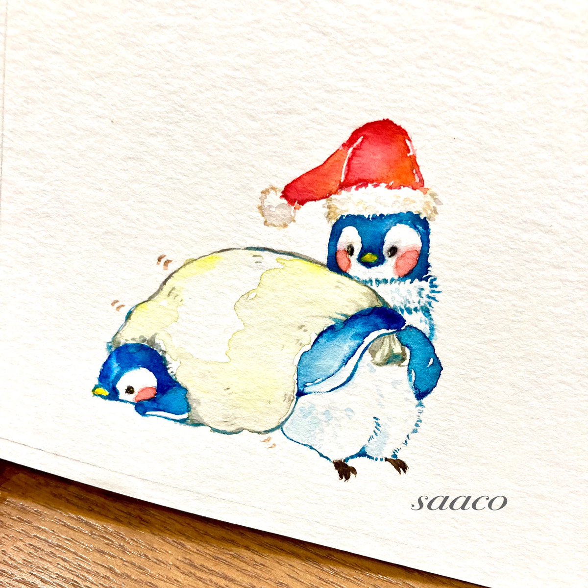 「ペンギンのサンタさん#イラスト#saaco展#peaberry さん追加納品分 」|saaco ⭐︎3/25〜オルソのおいしい雑貨店のイラスト