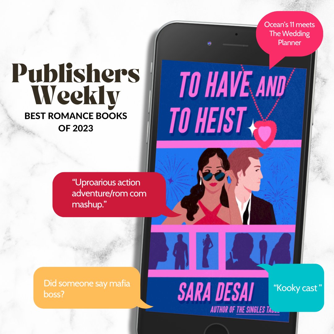 Sara Desai - To Have and To Heist out now! (@saradesaiwrites) on Twitter photo Thrilled to share that my romcom caper TO HAVE AND TO HEIST has been chosen by <a href="/PublishersWkly/">Publishers Weekly</a> as one of the Best Romance Books of 2023! bit.ly/3G4f1LL Thrilled to share that my romcom caper TO HAVE AND TO HEIST has been chosen by <a href="/PublishersWkly/">Publishers Weekly</a> as one of the Best Romance Books of 2023! bit.ly/3G4f1LL