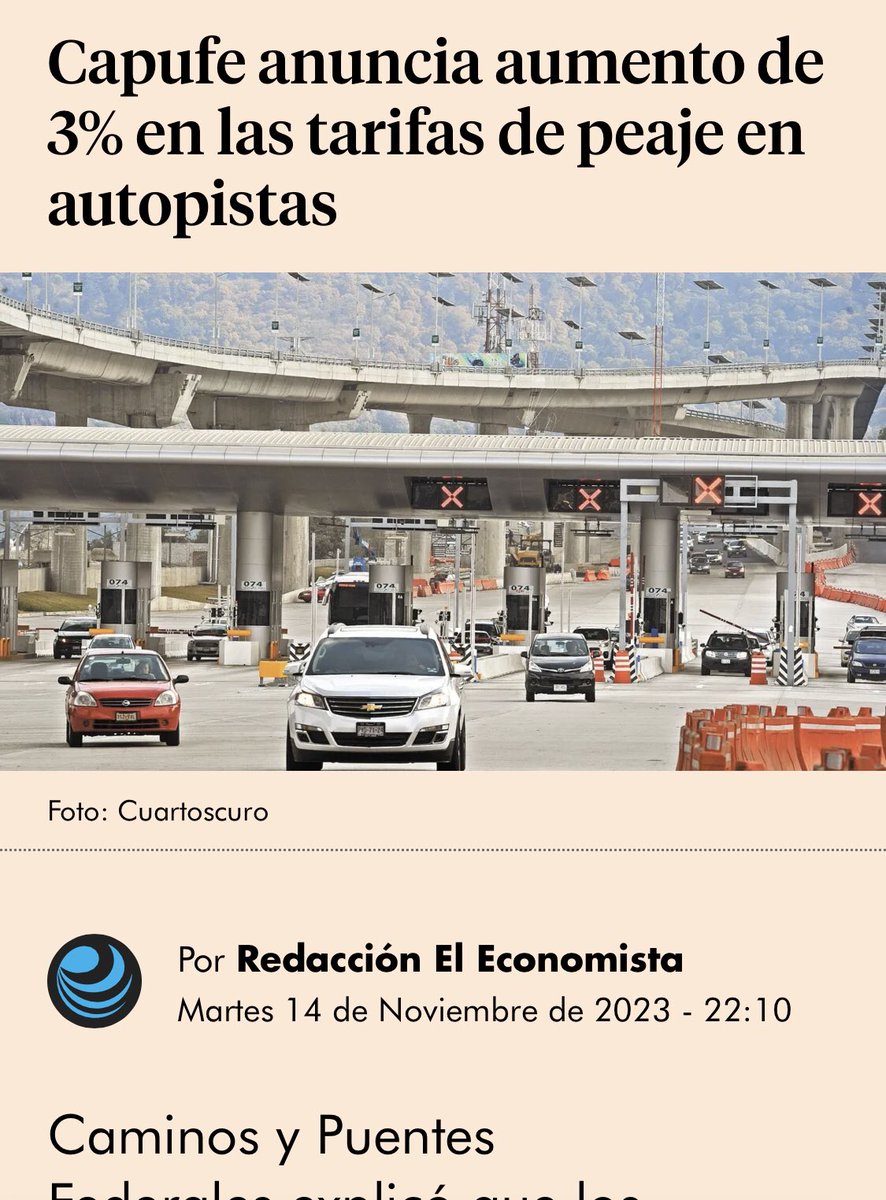 antoniososalo's tweet photo. Apenas en Marzo de este año subieron las casetas un 7.82 % y ahora en Noviembre las van a volver a
Subir que poca madre con este gobierno de Cuarta, y lo peor es las carreteras libres de peaje están en pésimas condiciones  #NoalaumentoenlascasetasdelPais https://t.co/hqPzOw0iW5