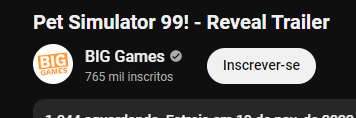 EnderWinn_'s tweet photo. AGORA 🚨
Segundo a BIG Games,  terá um novo jogo da franquia do Pet Simulator, o  "Pet Simulator 99"... 

O trailer do novo jogo irá estrear no dia 19/11 🧐
#Roblox https://t.co/iL3s3pW3SQ