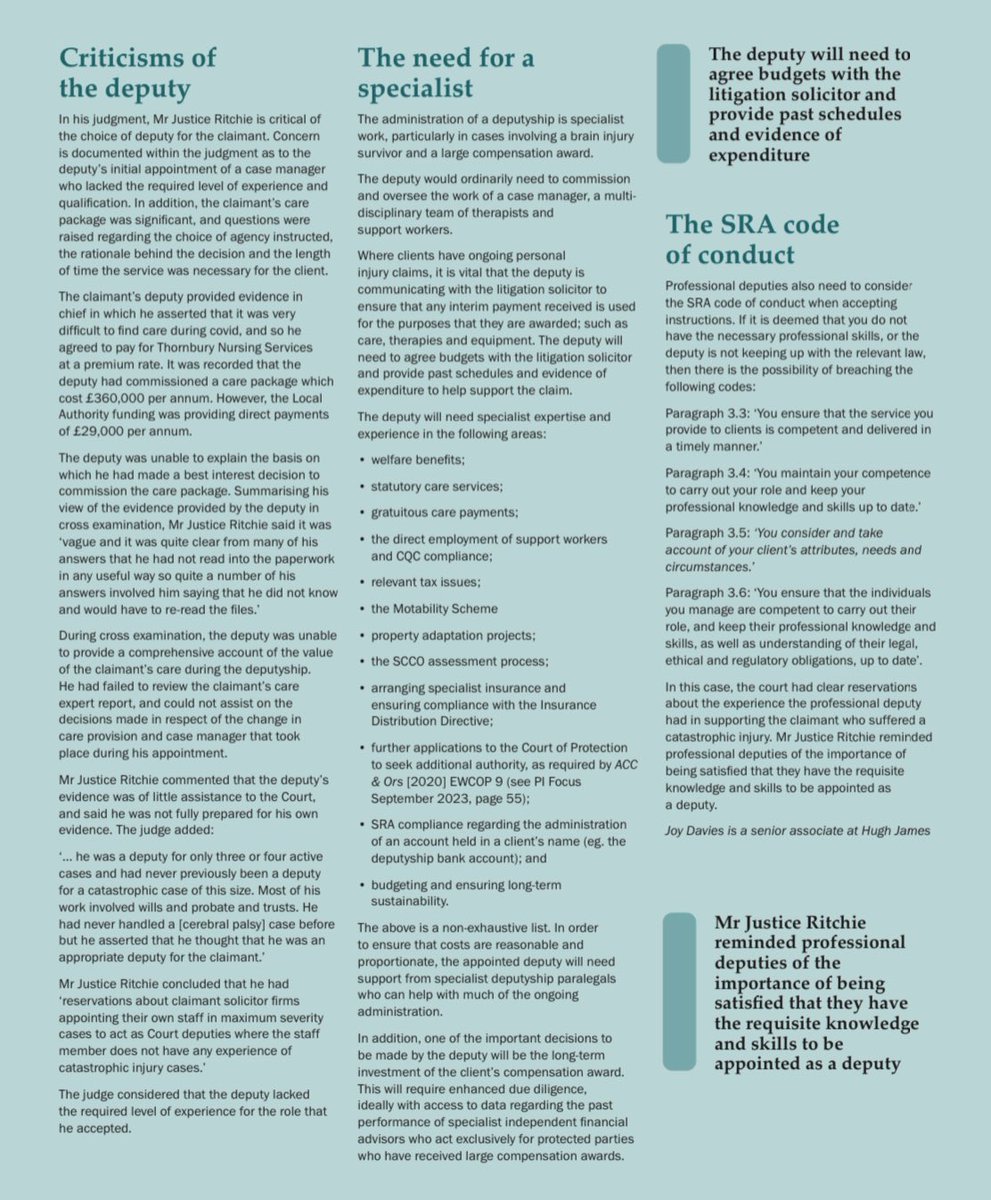 the November Edition of the APIL PI Focus magazine I have written an article following the recent case of CCC v Sheffield Teaching Hospitals NHS Foundation Trust [2023]. 

Click the link below to read the article.

hughjames.com/blog/a-caution…

<a href="/HughJamesLegal/">Hugh James</a> <a href="/HJCoP1/">HJ Court of Protection</a>