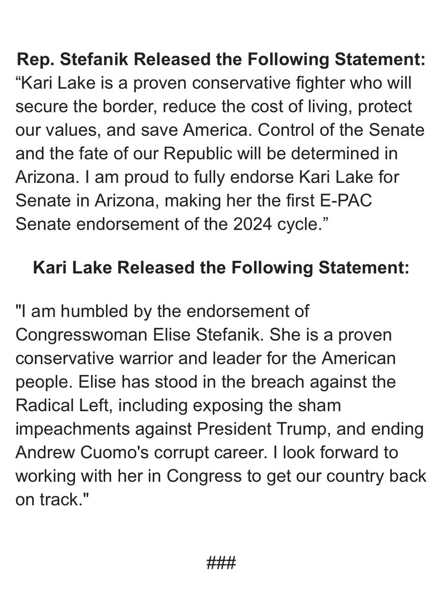 VaughnHillyard's tweet image. Key national support coalescing around Kari Lake’s #AZSEN bid.

@EliseStefanik endorsing her effort today—&amp;gt;
