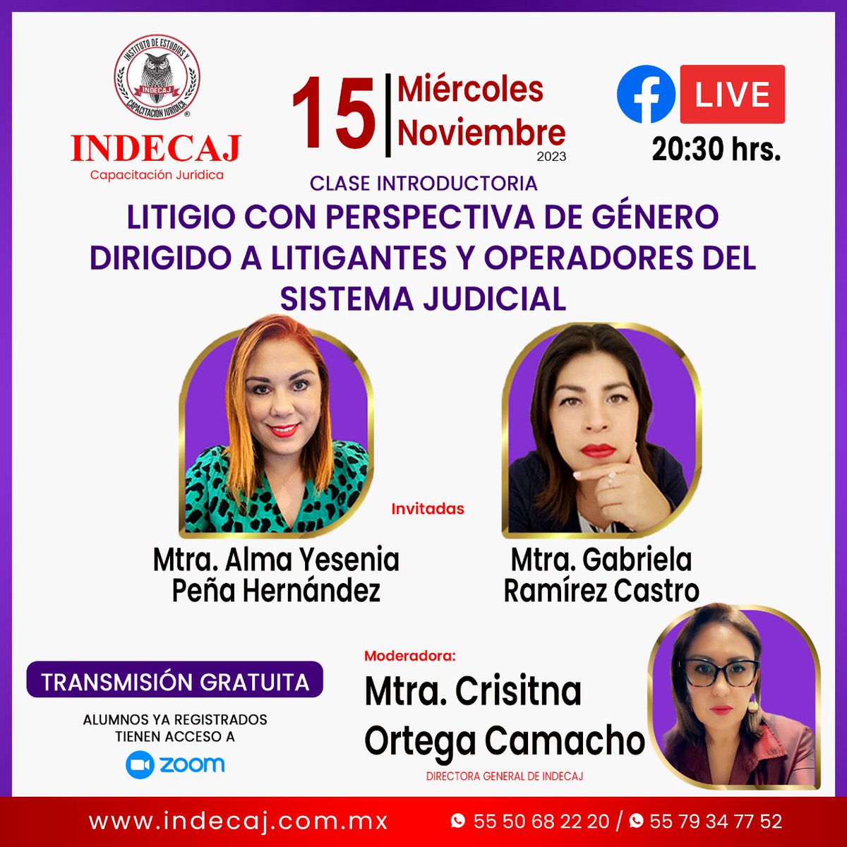 indecaj's tweet photo. *INDECAJ* te invita a esta clase GRATUITA E INTRODUCTORIA para nuestro próximo curso *LITIGIO CON PERSPECTIVA DE GÉNERO DIRIGIDO A LITIGANTES Y OPERADORES DEL SISTEMA JUDICIAL*
Hora: 15 nov 2023 08:30 p. m. Ciudad de México

Entrar Zoom Reunión
https://t.co/qvXPACz2vH https://t.co/25ya1KA1Pe