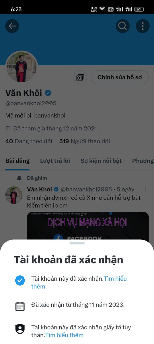banvankhoi2005's tweet photo. Cuối cùng thì sau 1 ngày cái tick xanh của em nó cũng đã xuất hiện, vậy là cũng có một chút bằng mọi người rồi😊
#XTwitter #tickx https://t.co/eXTv496sxh