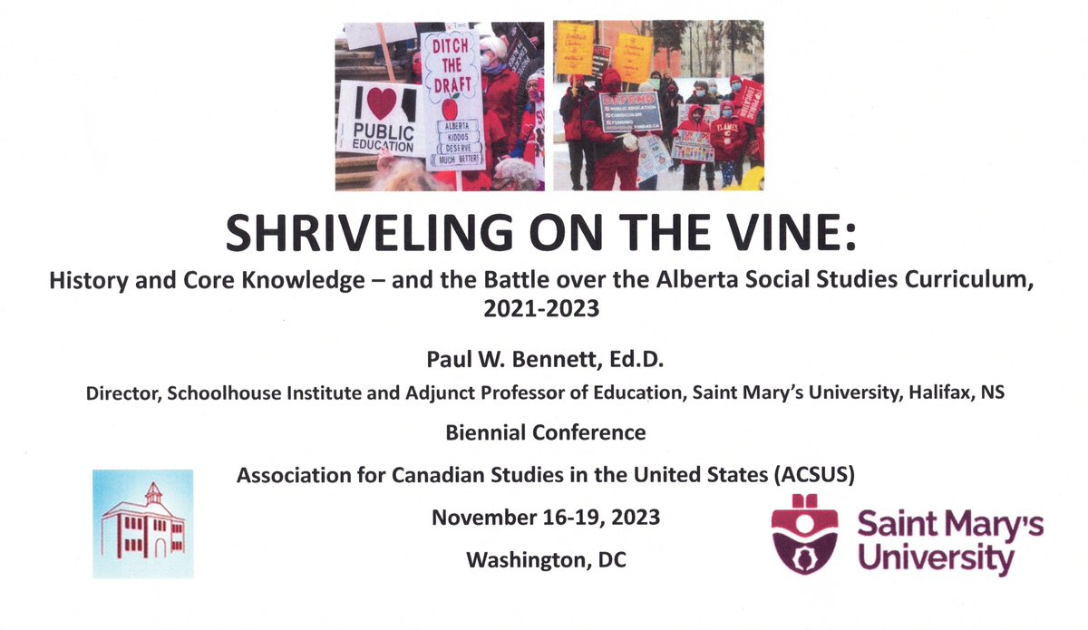 Educhatter's tweet photo. Up Next: The Battle over a History-Achored Social Studies Curriculum in Alberta, 2020-23. Preparing for my @ACSUS 2023 presentation, Sat. Nov 18, in Washington, DC Degrading history & "broadening horizons" reinforces cycle of lower expectations #cdnhist #ABhist #cdned #ABed https://t.co/tVBEf344m9