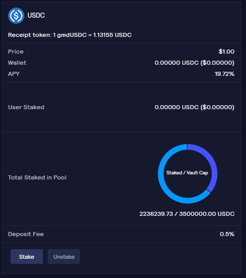 GMDprotocol's tweet photo. 18.5% - 19.7% on pure $USDC yields on our two vaults on $GLP and $GM-ETH 🚀

Stake NOW!!!!!!
GLP Vaults: https://t.co/IpGf0GCJzh

GMX V2 Vaults: https://t.co/ndmGt56354 https://t.co/YahzBy6IUG