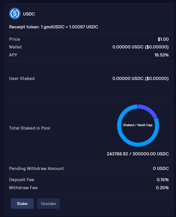 GMDprotocol's tweet photo. 18.5% - 19.7% on pure $USDC yields on our two vaults on $GLP and $GM-ETH 🚀

Stake NOW!!!!!!
GLP Vaults: https://t.co/IpGf0GCJzh

GMX V2 Vaults: https://t.co/ndmGt56354 https://t.co/YahzBy6IUG