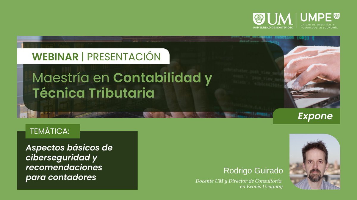 ¿Sos contador y querés saber sobre cyberseguridad?🤔
No te pierdas de nuestro webinar sobre cuidados de aspectos básicos y recomendaciones que tendremos de la mano de Rodrigo Guirado.  

📅22 de noviembre
⏰18:30 hs
Agendate aquí: 🔗us02web.zoom.us/webinar/regist…