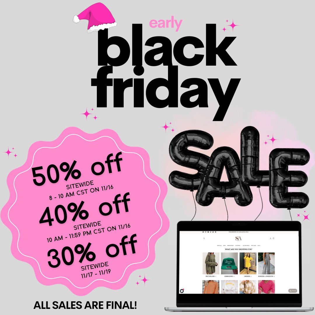 ShopStudioA's tweet photo. Early Black Friday starts TOMORROW at Studio A 🥳 No code is needed!

https://t.co/bRJhNuw1cq

All sales are final! This sale ends at 11:59 pm CST on 11/19! Happy shopping 🛒

#earlyblackfriday #earlyblackfridaydeals #sale #blackfriday #blackfridaysale #blackfriday2023 #shopsmall https://t.co/SJDl2P1nec