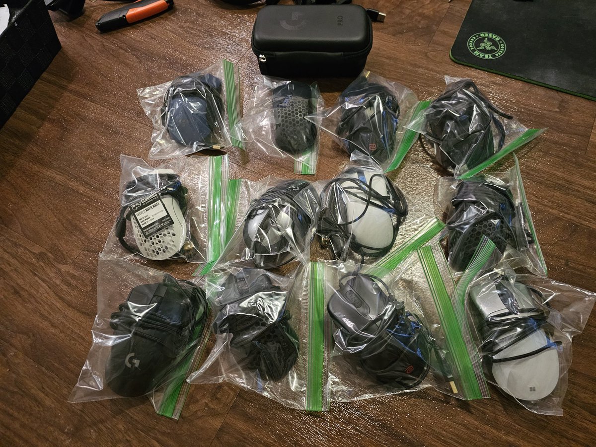 Packing up and getting ready to move out of Houston. Got confronted by my past mouse addiction phase. (There's 4 more but they're all g pros)