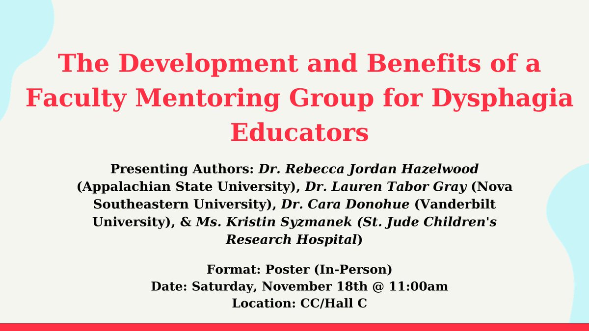 iRAD_Lab's tweet photo. Happy Saturday, ASHA! Make sure to stop by today's poster session at 11am to learn about The Development and Benefits of a Faculty Mentoring Group for Dysphagia Educators https://t.co/jBB6vdk6AJ