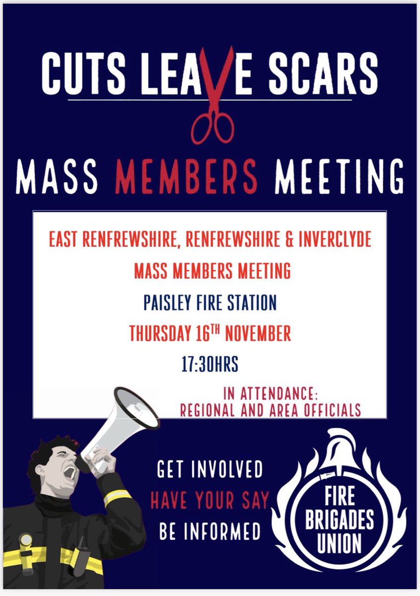 🔥MEMBERS ACROSS EAST RENFREWSHIRE, RENFREWSHIRE & INVERCLYDE🔥Scottish Secretary, John McKenzie, attending the meeting at Paisley Fire Station tomorrow at 17:30hrs on the consultation for potential strike action🔥GET INVOLVED, HAVE YOUR SAY, BE INFORMED🔥🚒👇👇@FBUwestscotland