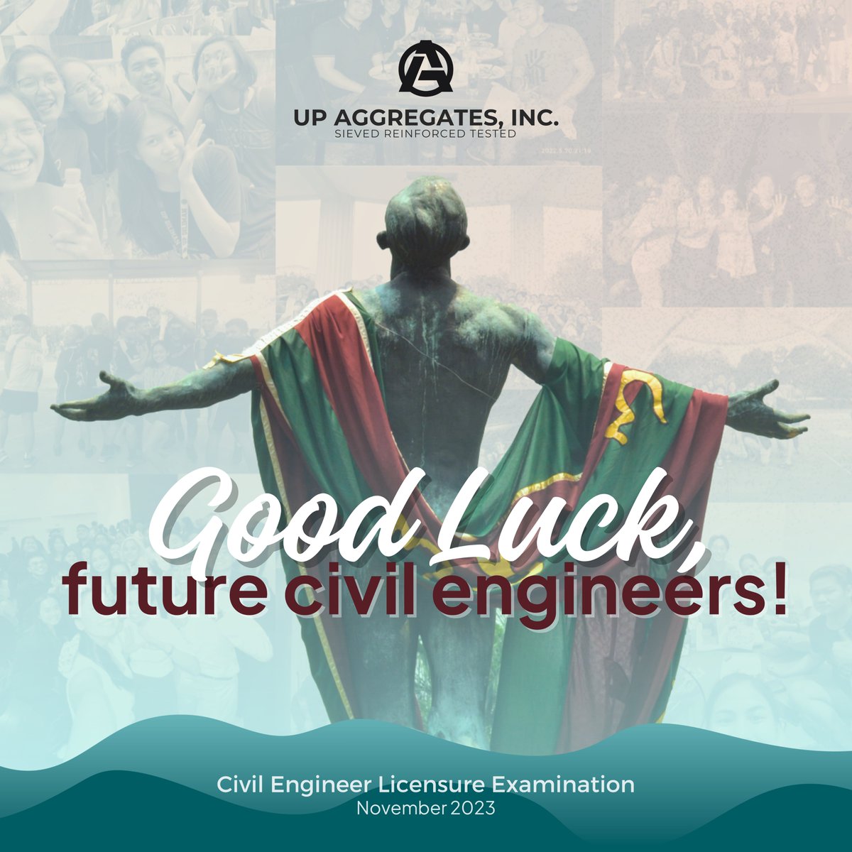upaggregatesinc's tweet photo. UP Aggregates wishes good luck to the aspiring civil engineers who will take the November 2023 Civil Engineers Licensure Exam. May their commitment to honor and excellence, cultivated during their time at the university, guide them to achieve success and scale even greatness. https://t.co/wkz0IIA5wL