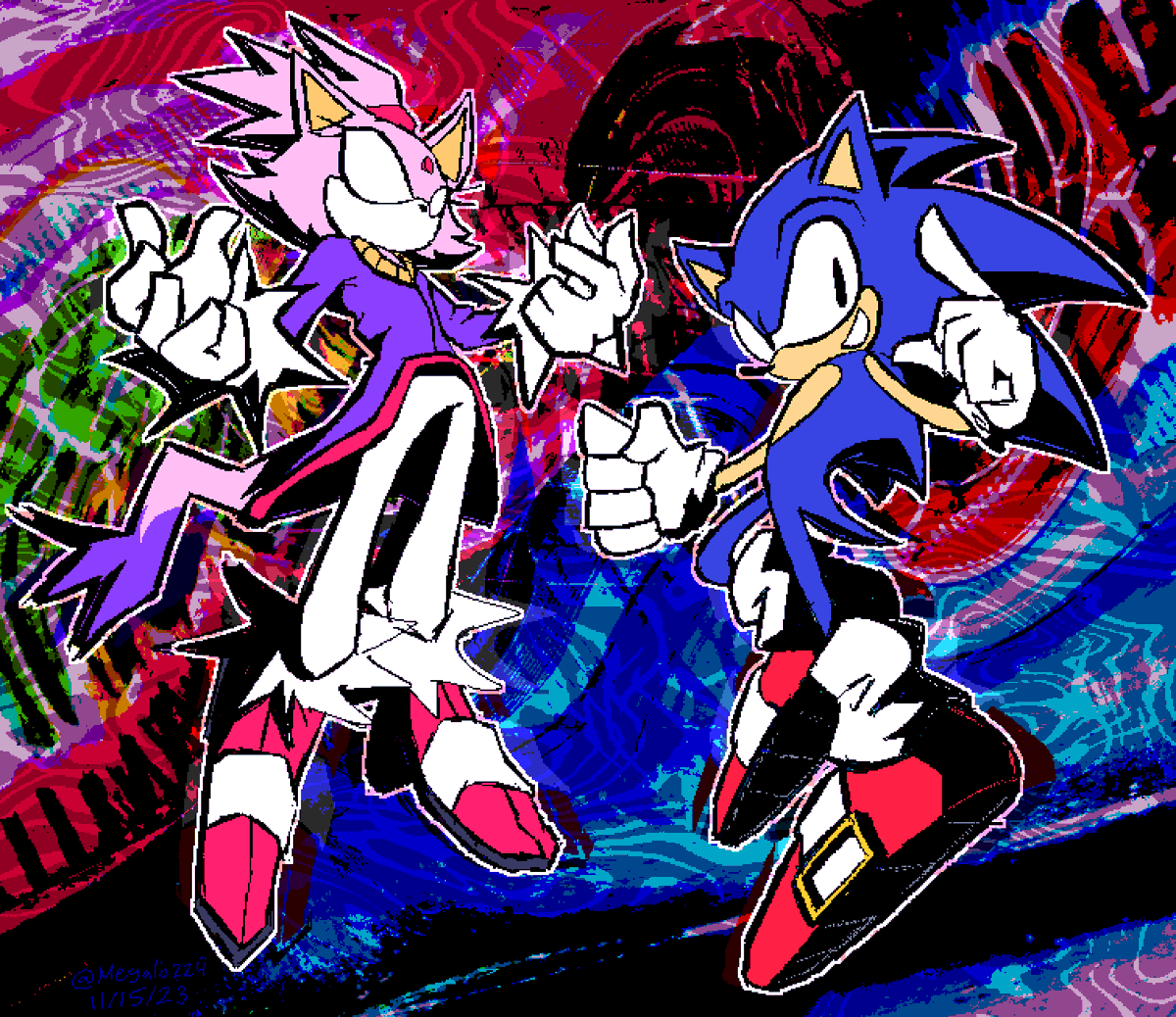 ブレイズ・ザ・キャット ,ソニック 「happy birthday sonic rush 」|Megaloのイラスト