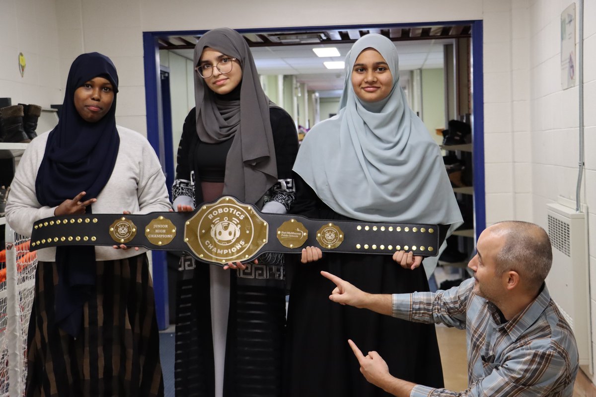 Congratulations to the @FMISonthego Junior High Robotics team 'The Sisters' on their Robotics Tournament Championship from the 2023 Competition. The school will receive a commemorative championship belt and banner with their win. @annaleeskinner @FMPSDtech #FMPSD #YMM #RMWB