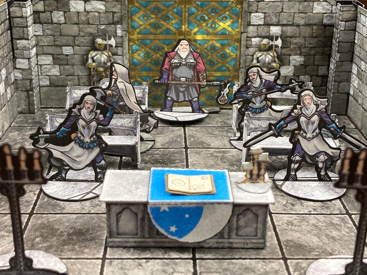 paperrealms's tweet photo. Some @BraveAdventure5 minis in Paper Realms terrain for inspiration. While the Sisters of the Blue Moon ready for battle against some shapeshifting demons, Sister Ildrid explores a corner of the archives desperately looking for clues as to how to defeat their daunting foes! https://t.co/Zu98SSejHJ