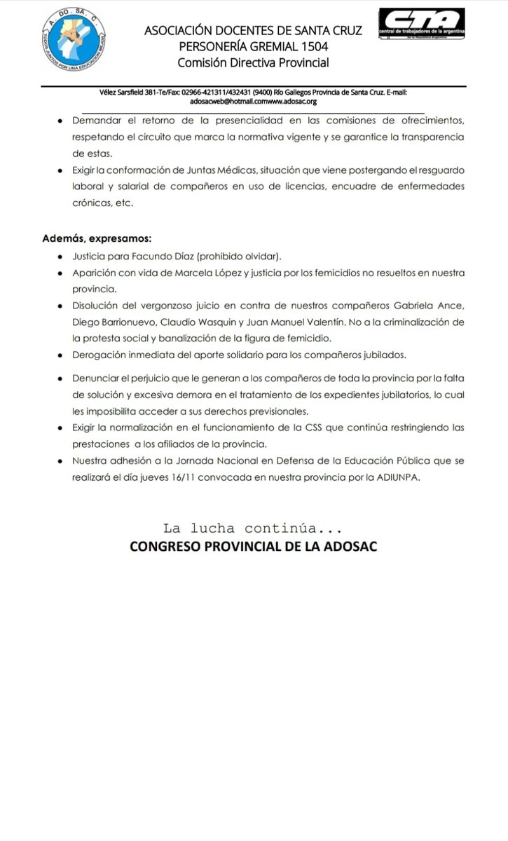 ADOSAC Provincial tweet media