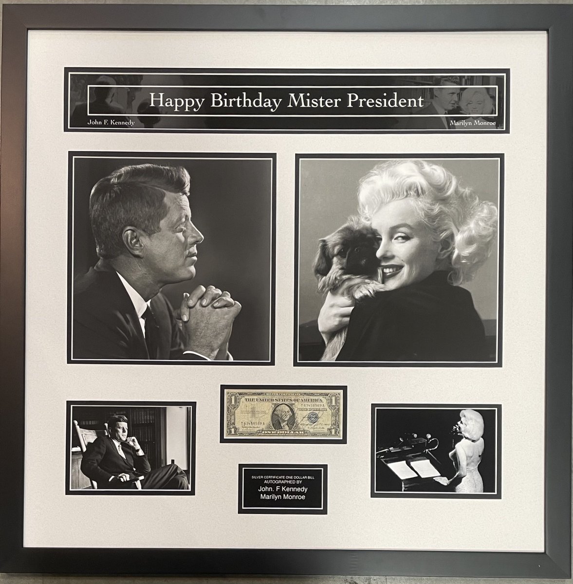 PJFAINC's tweet photo. Hollywood Memorabilia, Happy Birthday Mr. President signed collectible. #parkerjordanfineart #framer #frameshop #customframeshop #customframing #framing #frame #johnfkenndey #marilynmonroe #marilynmonroefans #signedcollectibles https://t.co/evLZK9909h