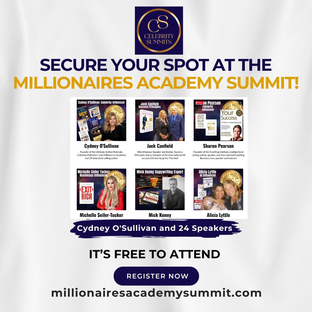 Millionaires Academy Summit, where we will share the strategies that our guests used to go from humble beginnings to earning millions. 💰🚀 FREE! 🚀 

November 16th to 20th 👇👇
rfr.bz/t7iql99
#FinancialSuccess #OnlineSummit #CelebritySummits rfr.bz/t7iql98