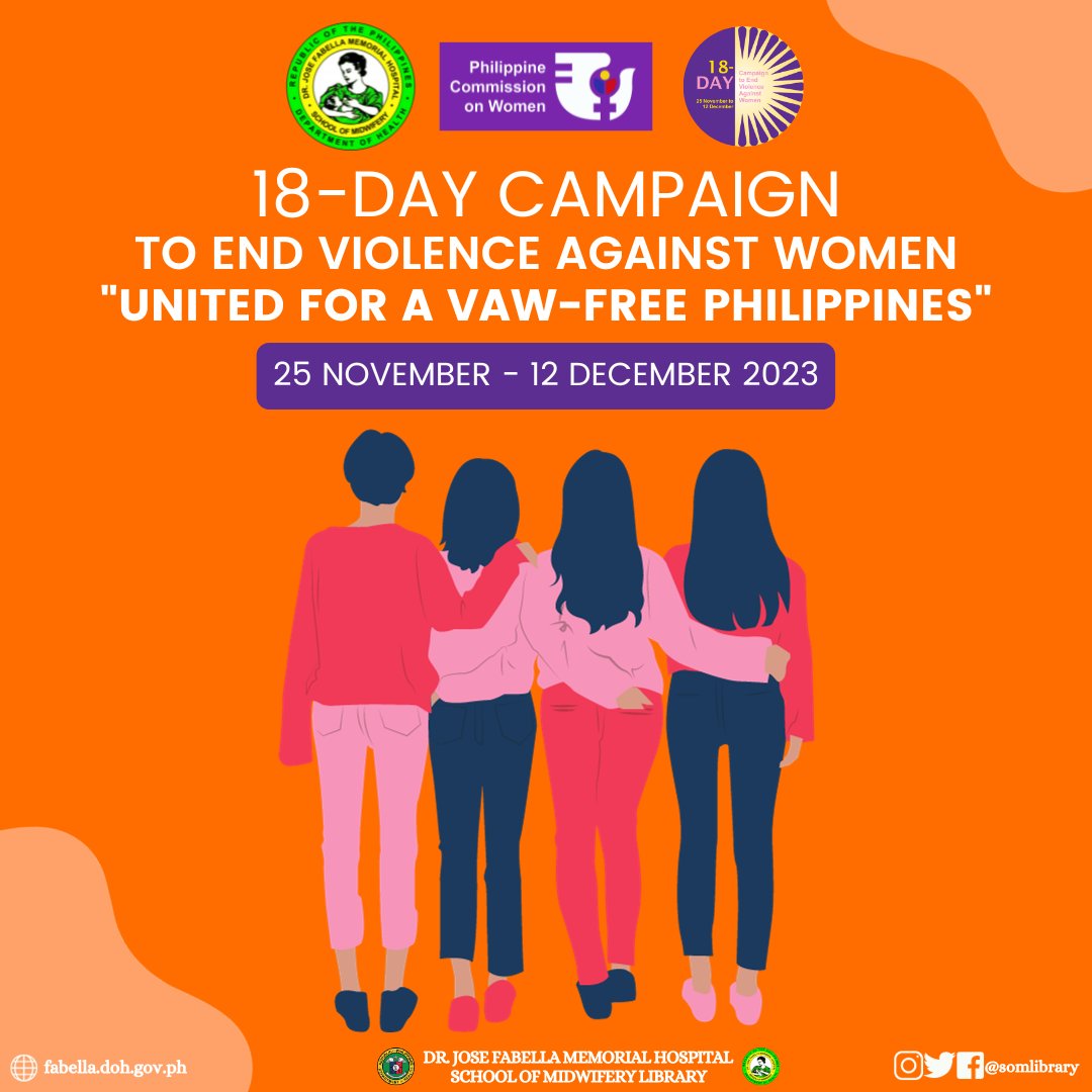 somlibrary's tweet image. The Dr. Jose Fabella Memorial Hospital - School of Midwifery Library joins the 18-Day Campaign to End Violence Against Women starting today, 25 November to 12 December 2023 with a recurring them &quot;United for A Vaw-Free Philippines.&quot;

#SOMLibrary