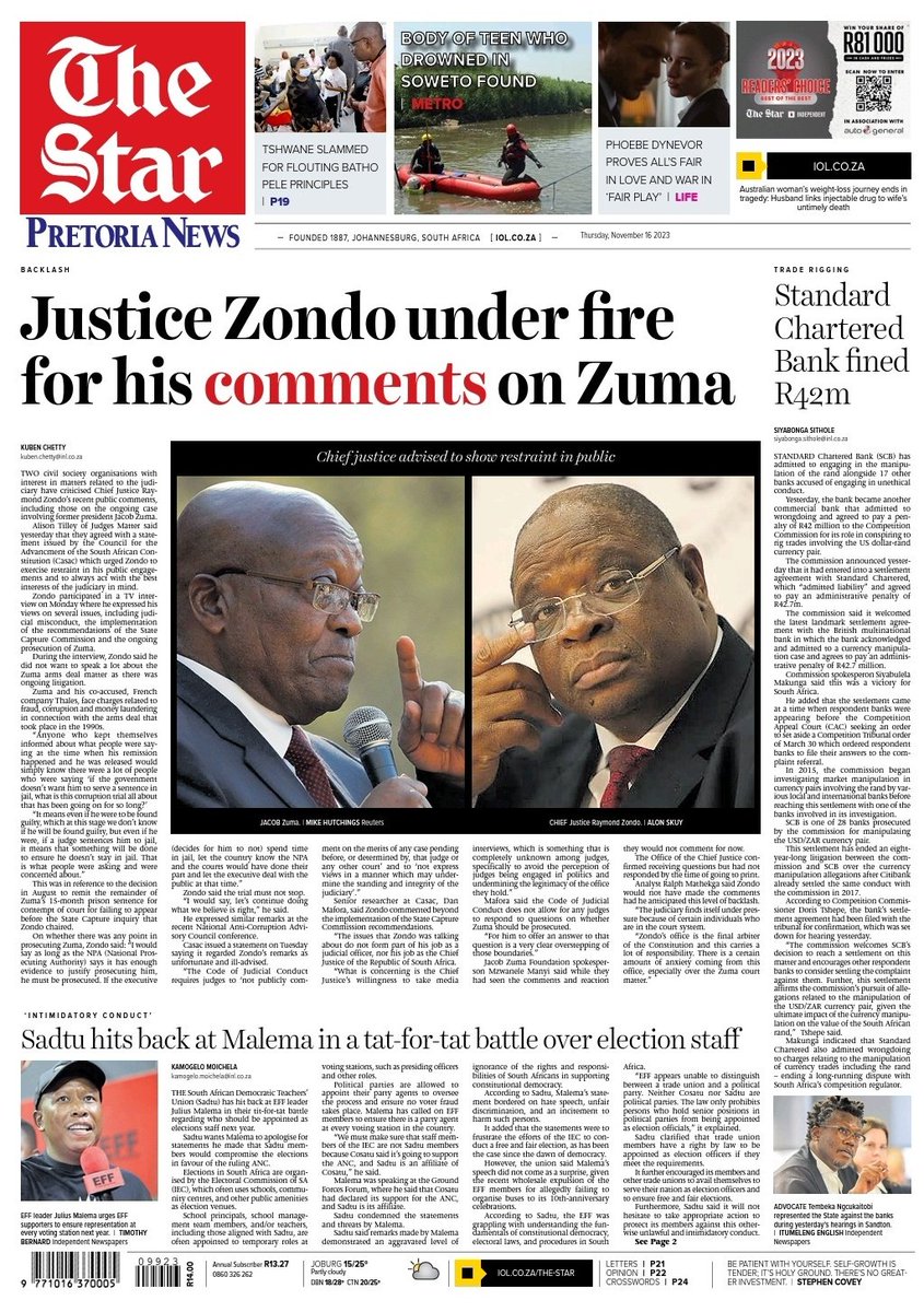 Gentlements's tweet photo. Zondo under fire for his reckless comments and putting the whole Judiciary to into disrepute. https://t.co/6WBgpZvCiX