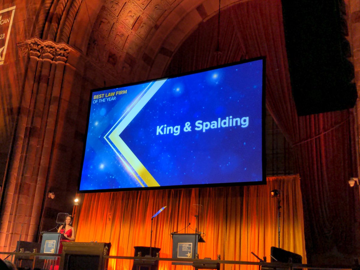 And Law Firm of the Year goes to King &amp; Spalding! Congratulations to all the finalists, including the highly commended Holland &amp; Knight. #TALawards