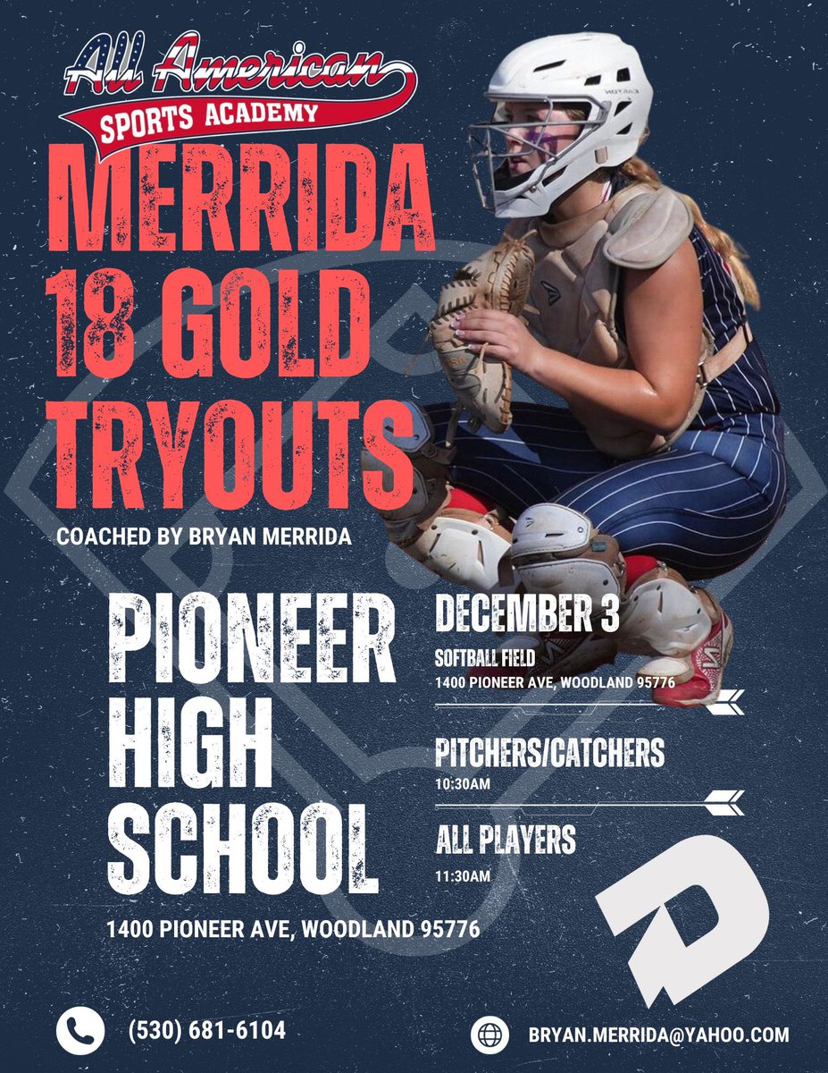 AasaMerrida18G's tweet photo. Tryouts Dec 3!!!  Come out to Pioneer HS in Woodland! P/C at 10:30am, all position players at 11:30am! @AasaTeams https://t.co/dJJTG0RYGj