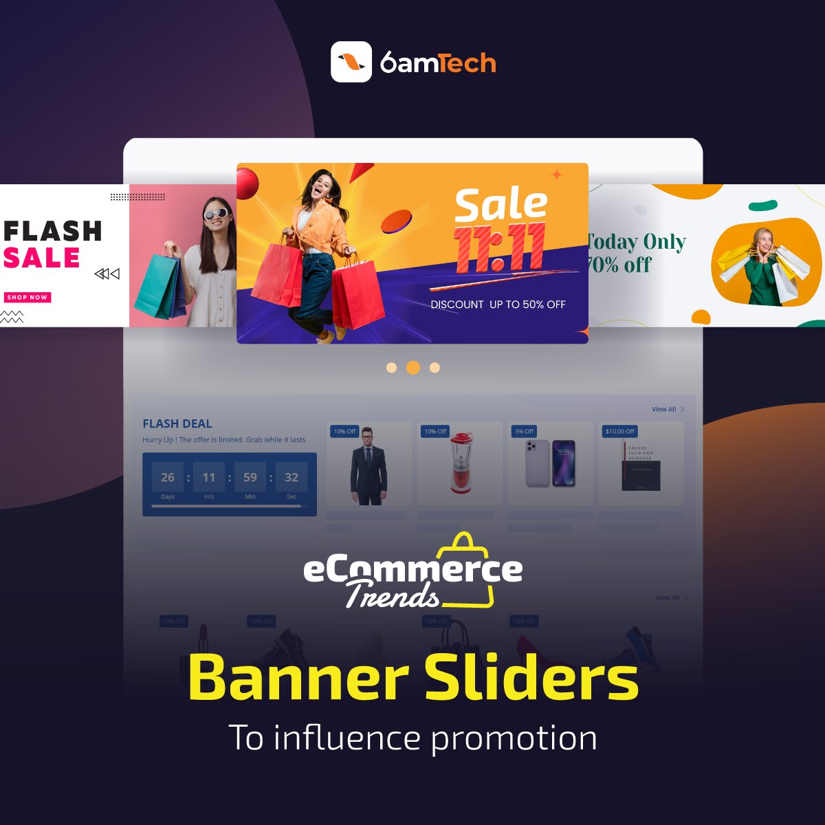 6amTech's tweet image. Banner carousels provide an effective way to showcase promotions, discounts, special offers, and seasonal sales.

💠 Increase product visibility
💠 Improve user experience
💠 Drive sales with redirect links
💠 Make shopping fun for customers

#6amTech #eCommeceTrends #Promotion