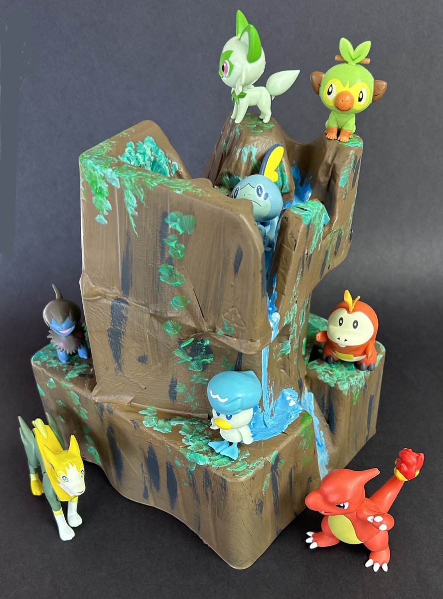 odouglasj's tweet photo. I made a #Pokémon habit display stand out of clear figure packaging that I taped together and painted 🖌️🎨😃 https://t.co/CPawickCAB