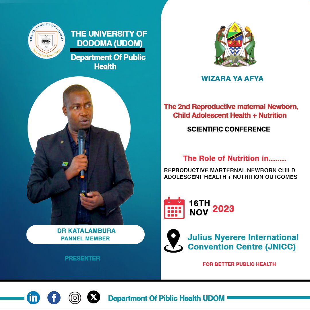 In day 2️⃣ @udom_public_hdp with HOD. Dr. @Katalam1Leonard at 2️⃣ RMNCAH+N Scientific Conference 2023. @wizara_afyatz 

#BetterPublicHealth #HealthForAll 
#Adolescent_Health #MNH 
#ANC #PNC #Nutrition #Sexual_Reproductive_Health 
#QulityImprovement #QualityOfCare