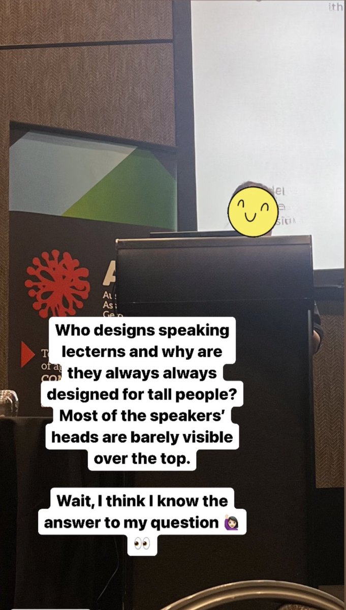 DrAnitaGoh's tweet image. Who designs speaking lecterns and why are they always always designed for tall people?
Most of the speakers&apos; heads are barely visible over the top.
Wait, I think I know the answer to my question 🙋🏻‍♀️👀 
#accessibleDesign