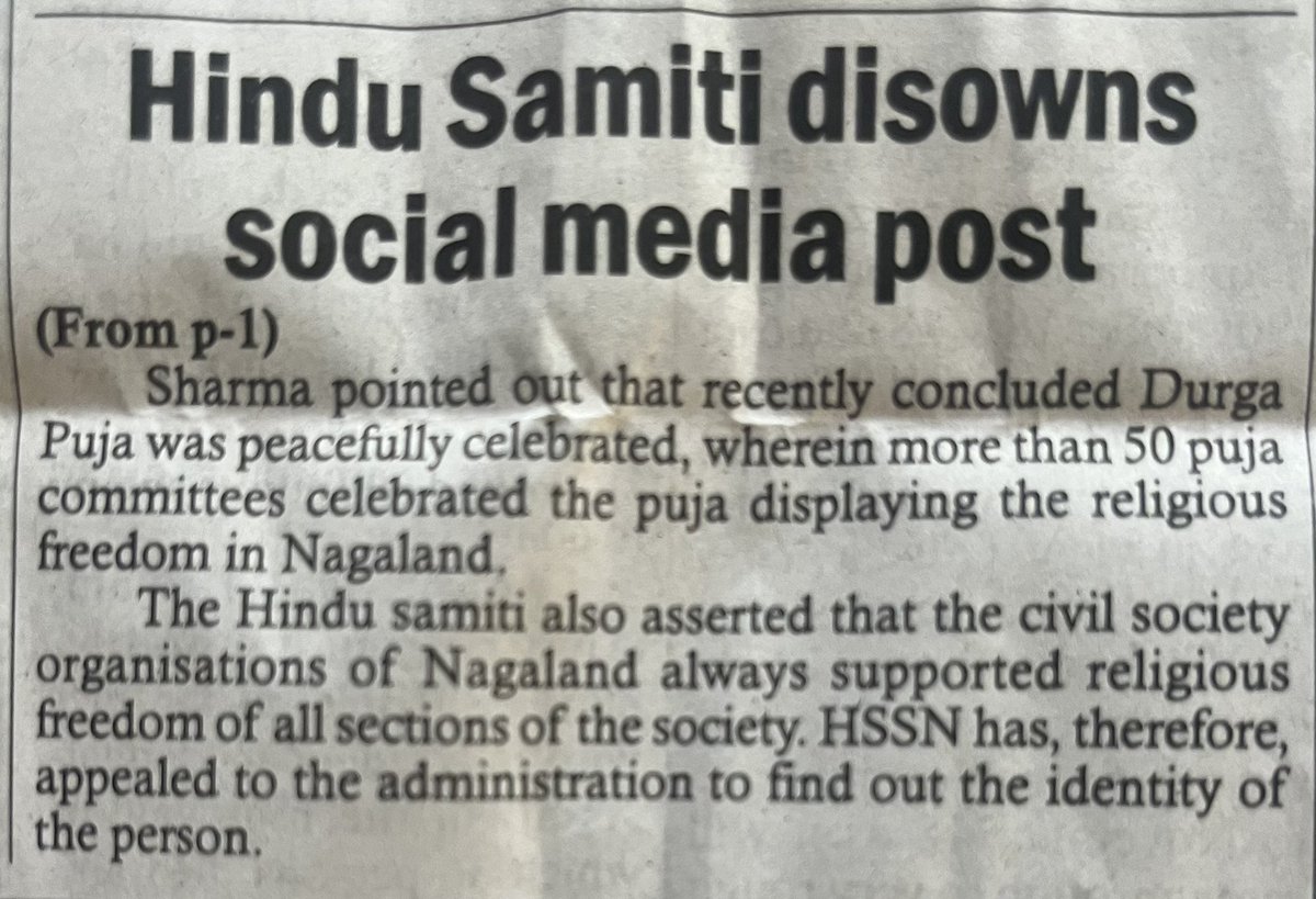 KinihoSumi's tweet photo. “Hindus in Nagaland celebrate all the Hindu festivals without any problem.”
- Gopal Sharma, President Hindu Seva Samiti Nagaland (HSSN)
Somebody tag this to low-thinking #Bijoy Debnath, he is grovelling somewhere. https://t.co/klFygb7arM
