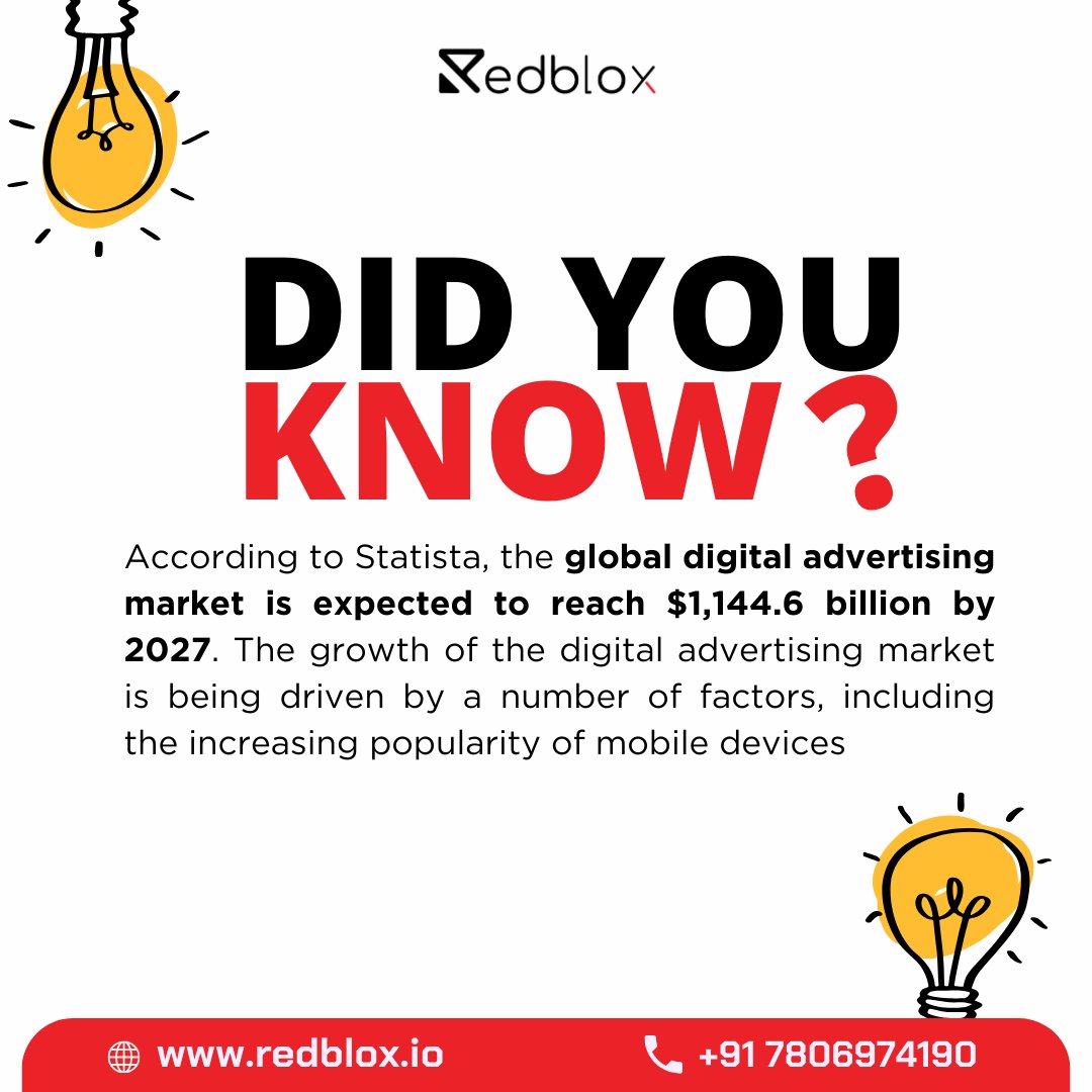 📈 Dive into the future of advertising!

🌐 According to Statista, the global digital advertising market is set to soar to $1,144.6 billion by 2027!

#DigitalAdvertising #TechTrends #MobileRevolution #StatistaInsights #redblox #techcommunity #b2bmarketing #sales