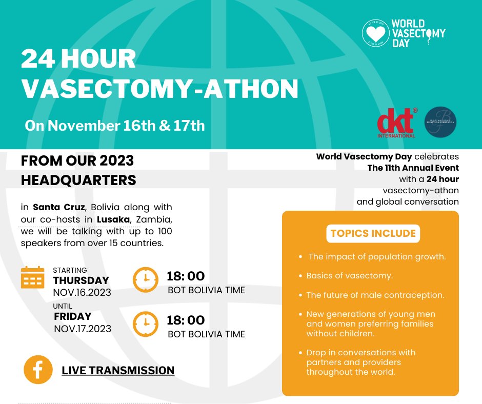 WorldVasDay's tweet photo. We are one day away from starting the "24 Hours Event" of our movement. We will connect with everyone around the world talking about vasectomy, celebrating equity. #worldvasectomyday #vasectomy #vasectomyday #familyplanning https://t.co/akxt0lCHoR