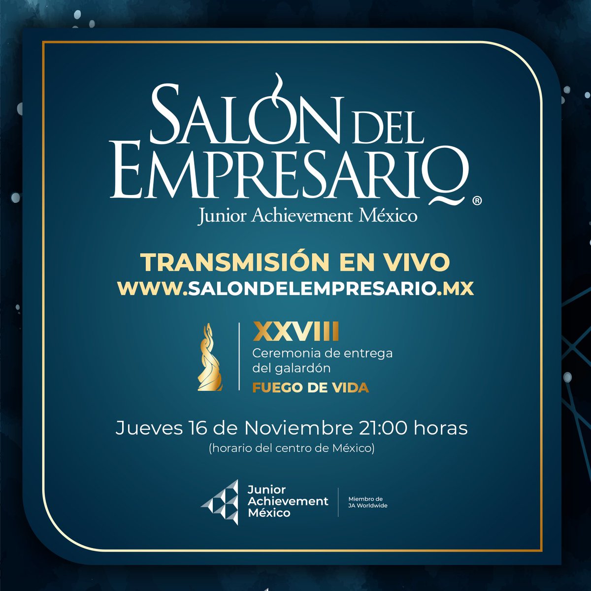 🌟 Únete a la noche de la excelencia empresarial en el #SalonDelEmpresario2023. 🏆 Celebremos a líderes como María de Lourdes Gómez, Humberto Ponce de León 𐠒, Juana Ramírez y Rolando Vega. 🏅 ¡No te pierdas la transmisión en vivo a las 9:00 pm en salondelempresario.mx