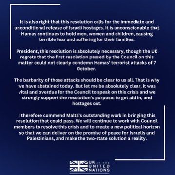 UK statement at the UN on the passing of UN Security Council Resolution 2712 on Gaza: